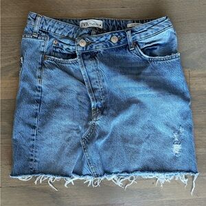 Zara Asymmetric Waist Denim Mini Skirt, Size Medium